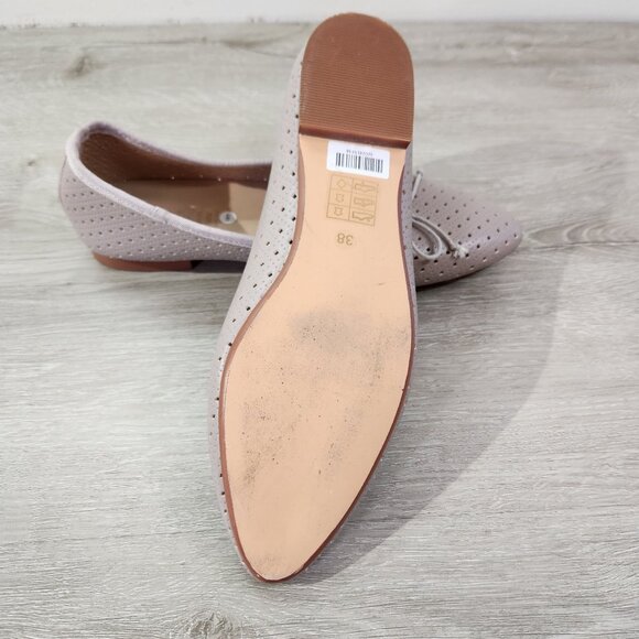 Perforated Pointed Toe Leather Ballet Flats By Emerald Eu Size 38 US Size 7.5 - Picture 7 of 9